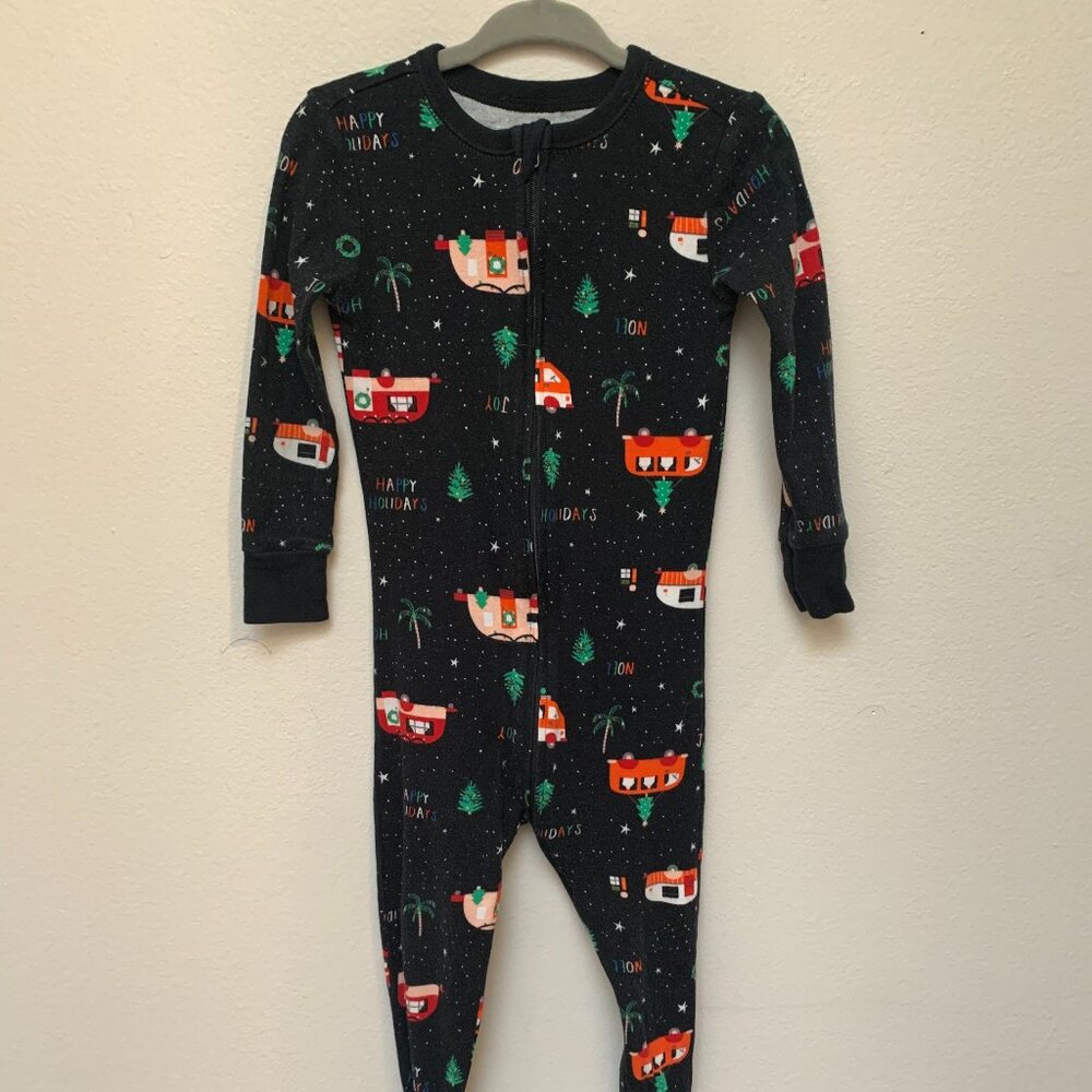 Old Navy Holiday 2-Way Zip Pajama One Piece Christmas Tree Camper Size 2T EUC